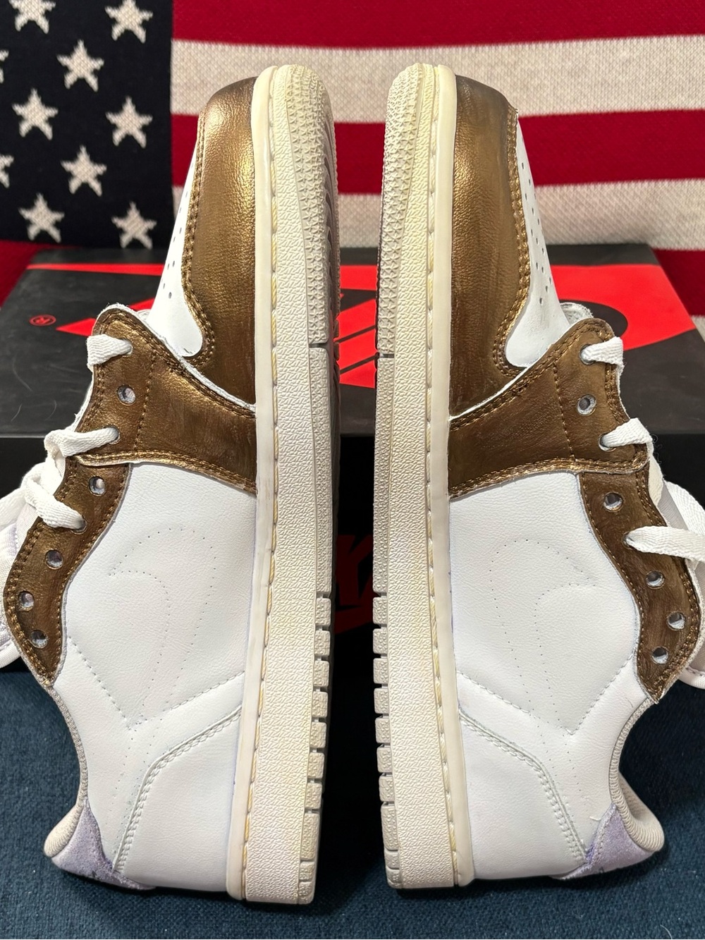 Nike Low-Top Sneakers in White & Metallic Bronze - Picture 8 of 16